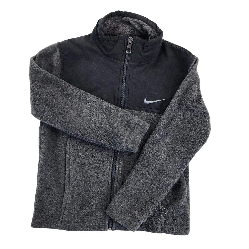 Nike Unisex Kids 6 Gray Black Full Zip Fleece Jacket Gorpcore Sporty‎ Activewear